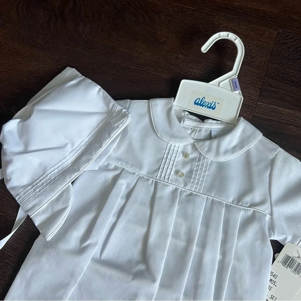 Vintage Christening By Alexis Peter Pan Collar Infant Romper & Hat 6mo heirloom